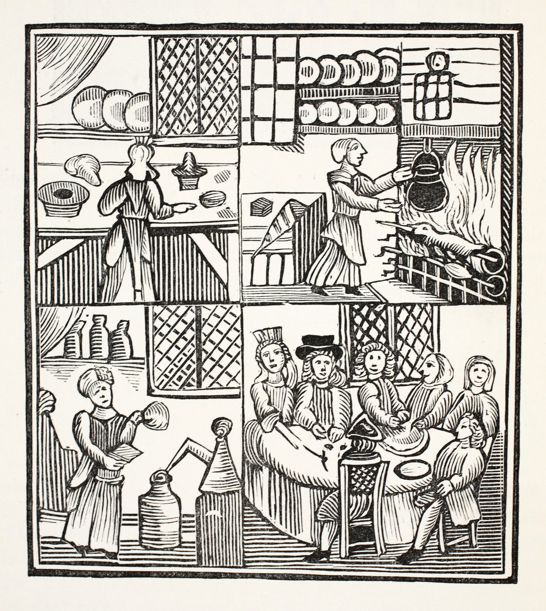 Uma coleção de recibos da cozinha, ilustração dos Chapu-livros do século XVIII por John Ashton, bar. 1882 de English School