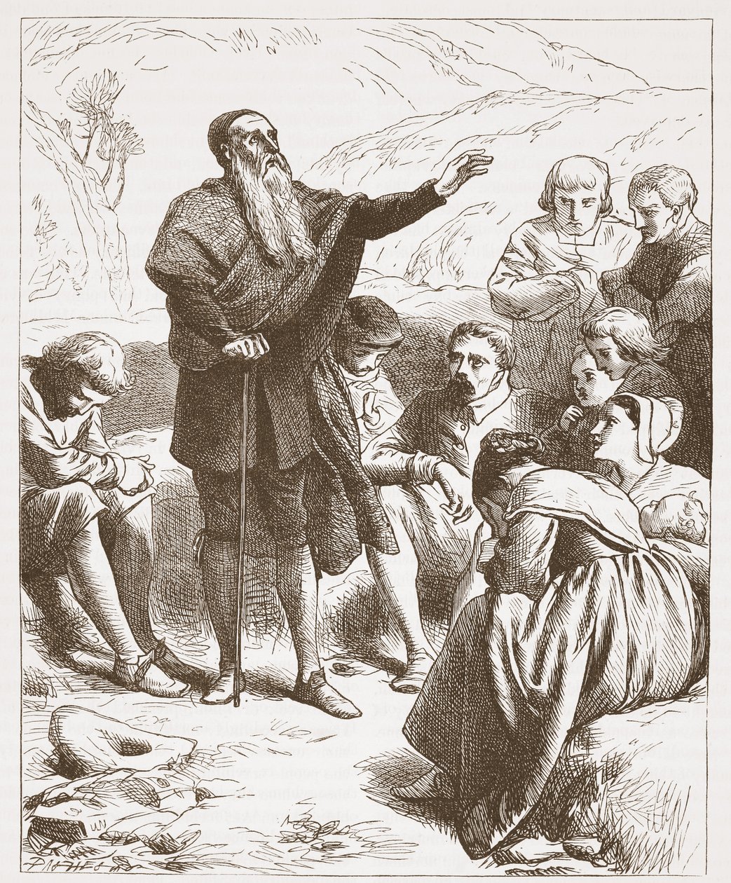 Um Conventicle: Adoração no lado do monte, ilustração da história do protestantismo por James Aitken Wylie (1808-1890), bar. 1878 de English School