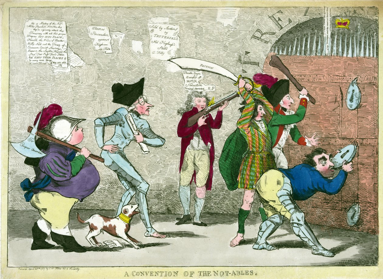 Uma Convenção dos Não-Abrilhantes, pub. 1787 (gravura colorida à mão) de English School