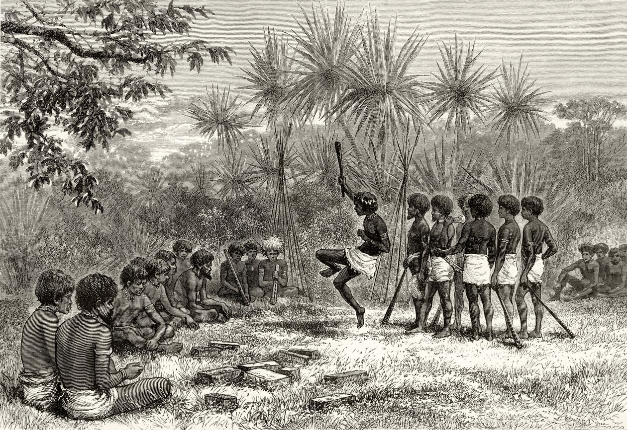 A Corroboree, c.1880, de &39;Australian Pictures&39;, de Howard Willoughby, publicado pela Religious Tract Society, Londres, 1886 de English School