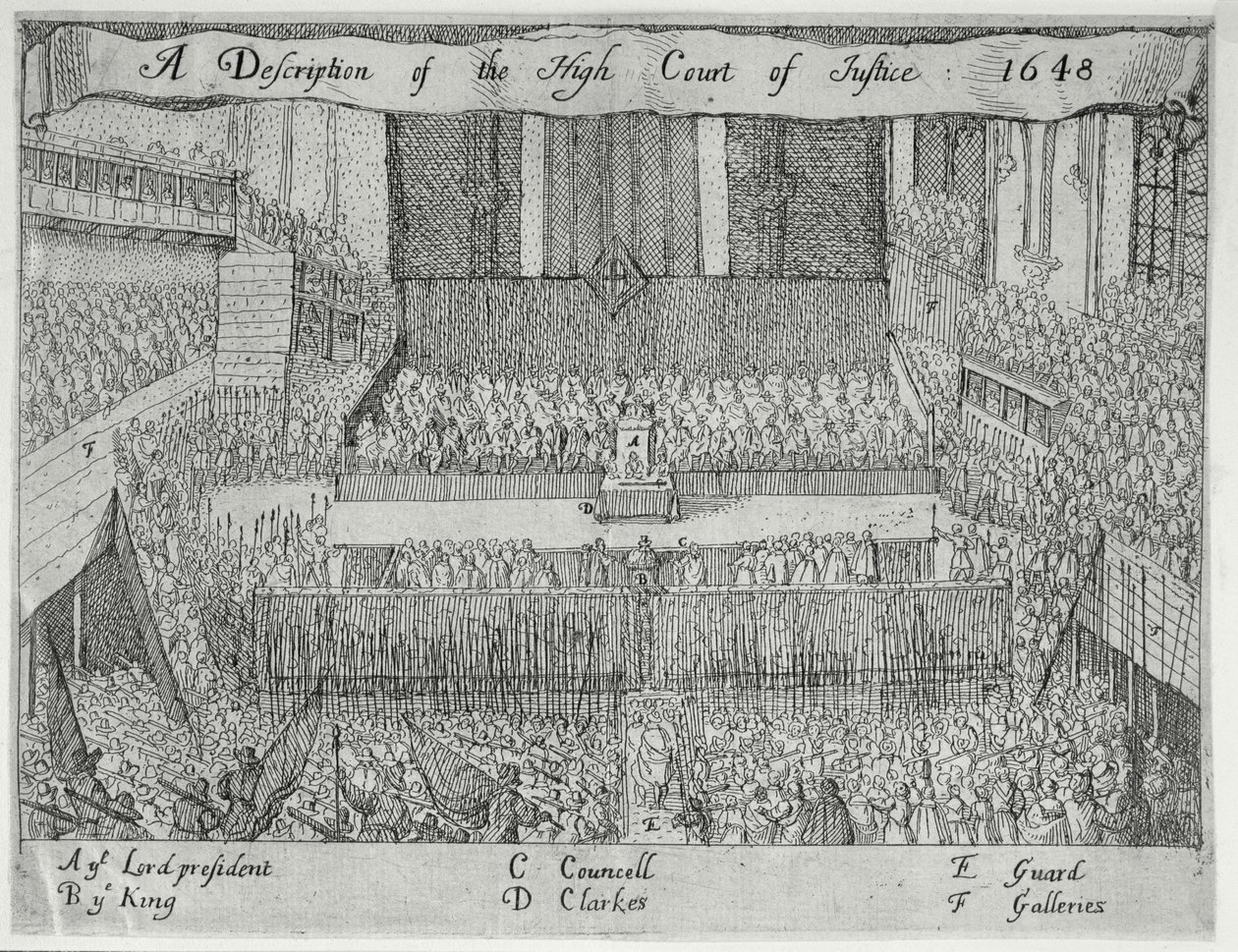 Uma descrição do Supremo Tribunal de Justiça (O Julgamento de Carlos I), século XVII de English School