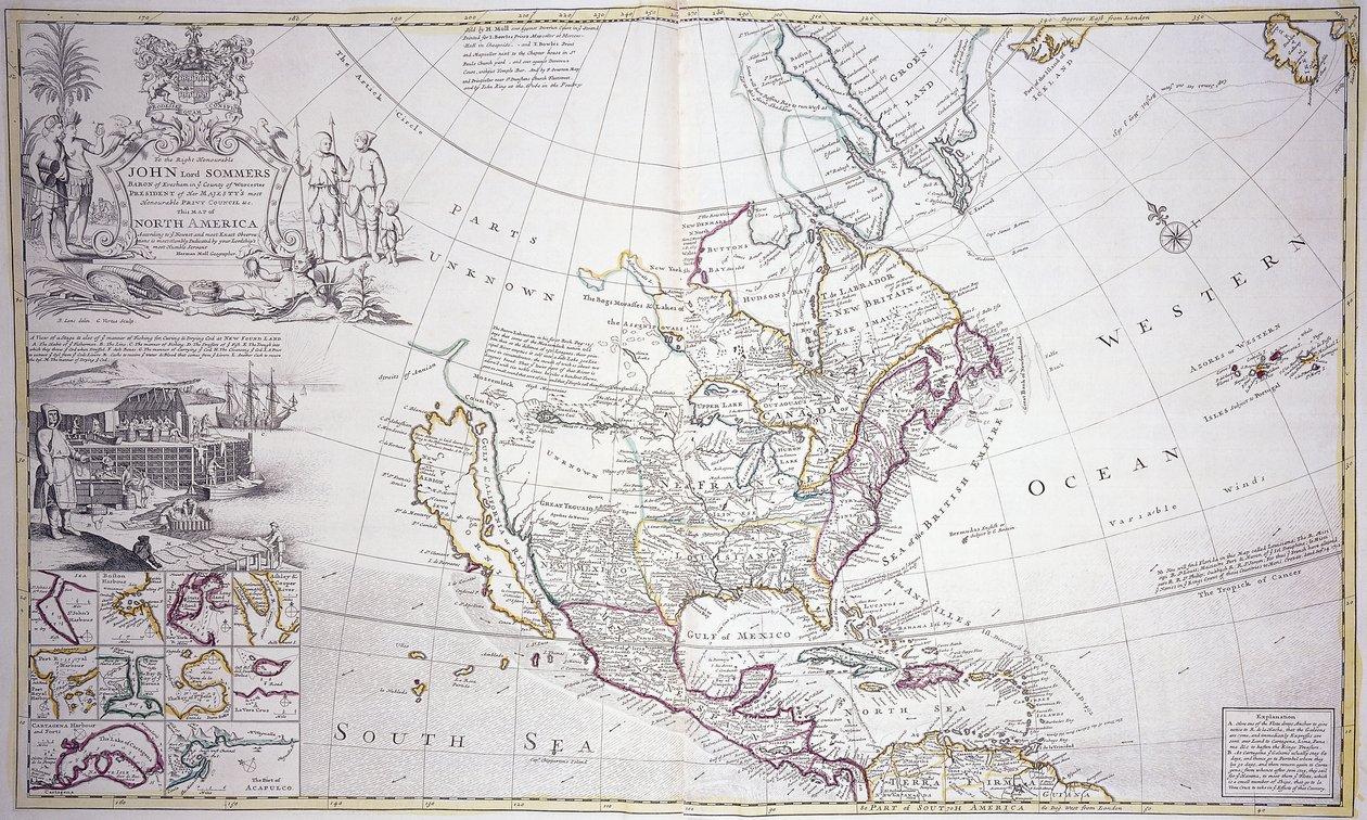 Um mapa de página dupla da América do Norte, c.1708-20 de English School