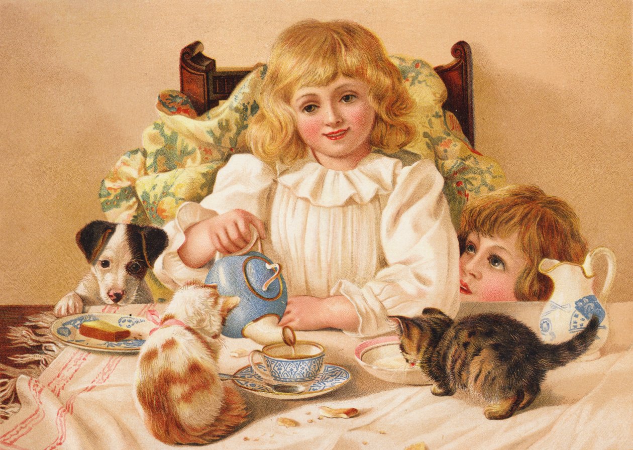 Uma festa de chá em família (cromolitografia) de English School