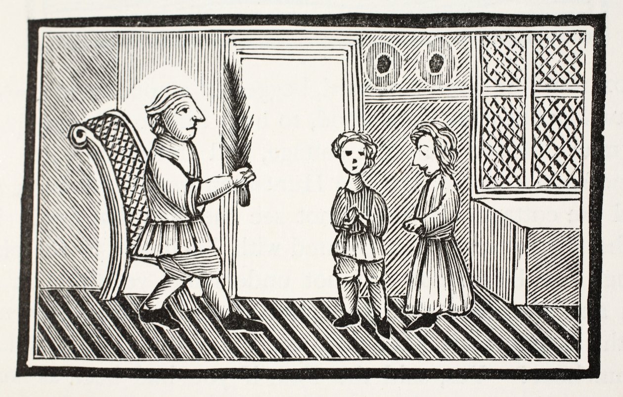 Um pai e seus filhos, ilustração dos Chap-livros do século XVIII por John Ashton, bar. 1882 de English School