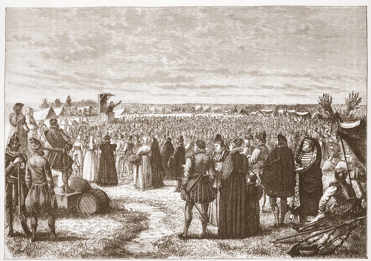 Um campo que prega perto de Ghent, ilustração da história do protestantismo por James Aitken Wylie (1808-1890), bar. 1878 de English School