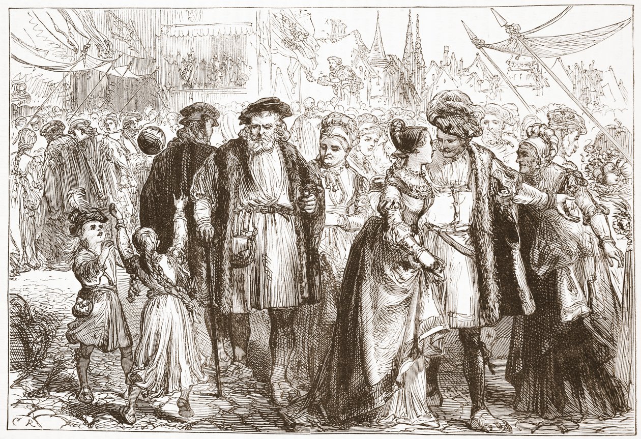 Um dia de gala em Nuremberg: Tempo, décimo sexto século, ilustração da história do protestantismo por James Aitken Wylie (1808-1890), bar. 1878 de English School