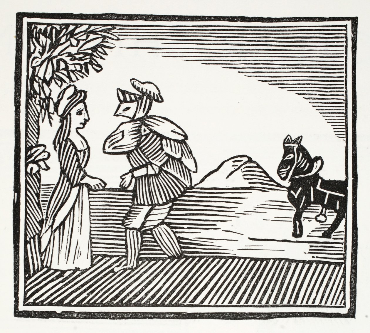 Um cavalheiro que vai consultar com a mamã Bunch, ilustração dos Chap-livros do século XVIII por John Ashton, bar. 1882 de English School