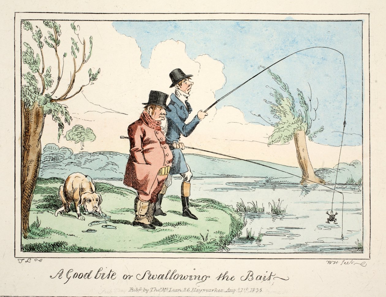 Uma Boa Mordida ou Engolir o Isco, pub. 1835 (gravura colorida à mão) de English School