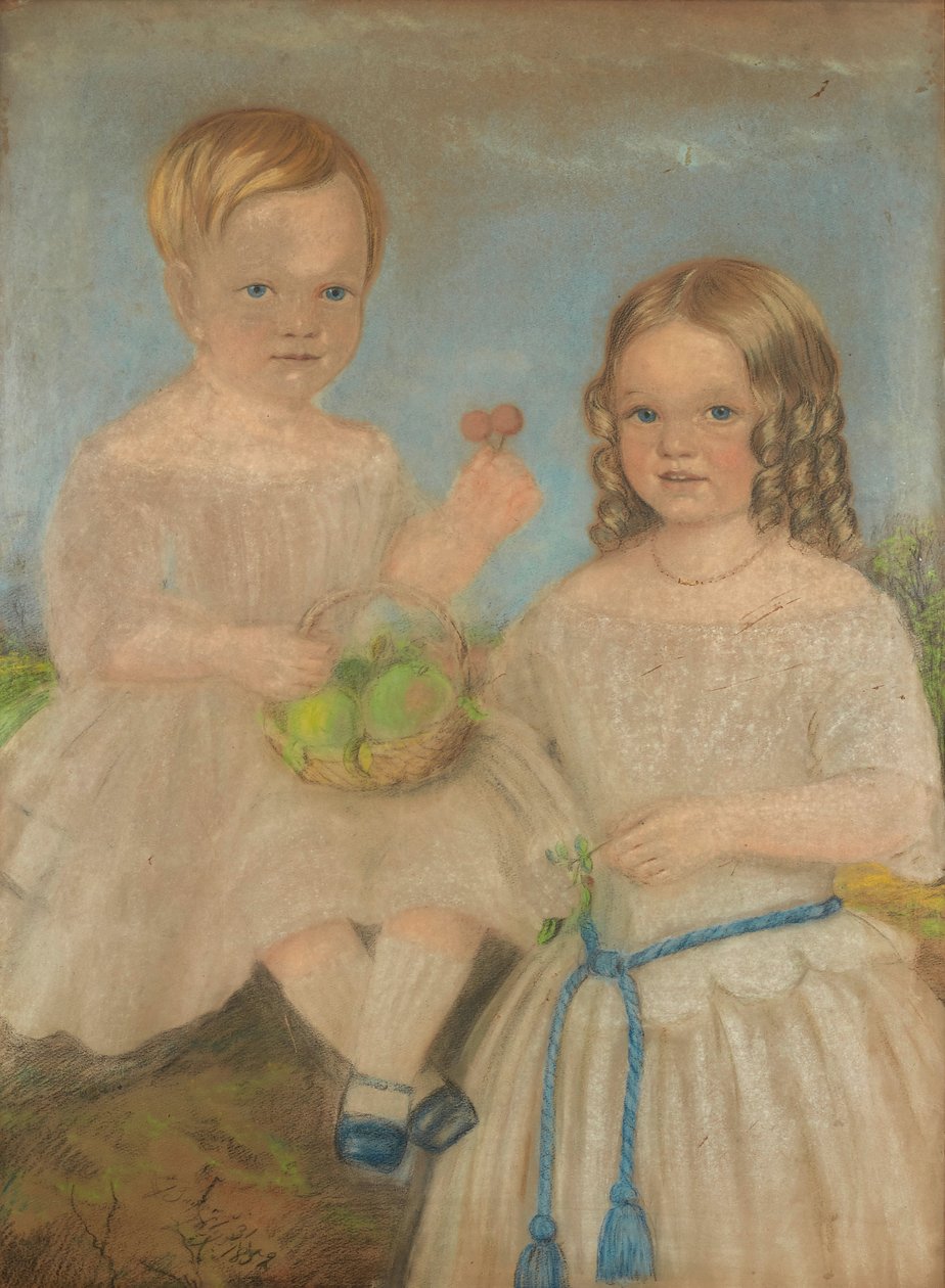 Um retrato de grupo de irmão e irmã (pastel) de English School