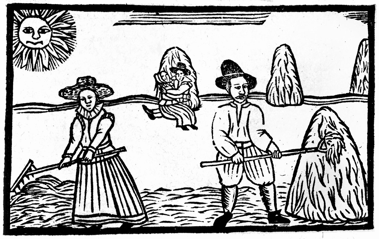 Uma cena de colheita, uma ilustração de &39;Um livro de baladas de Roxburghe&39; de English School