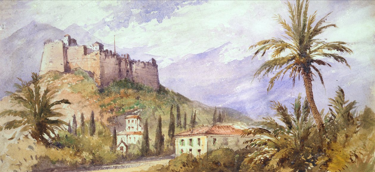 A Hill Fort in the Atlas Mountains, c.1860-70 (aguarela sobre papel) de English School