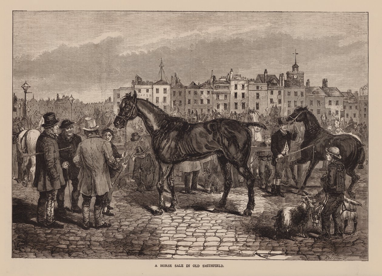 Uma venda de cavalos em Old Smithfield (gravura) de English School