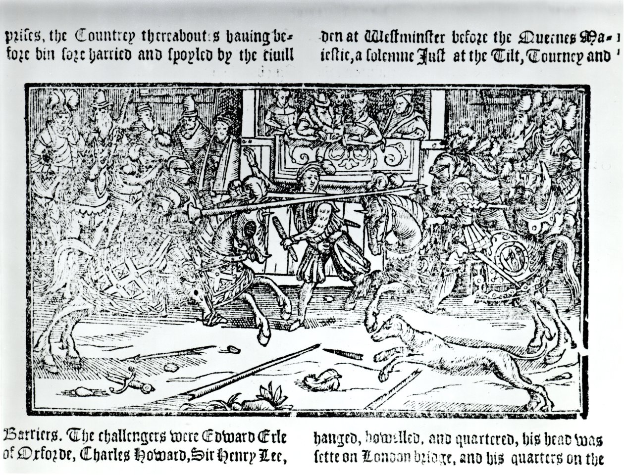 Um torneio de justa, de &39;Crônicas da Inglaterra&39; por Holinshed, 1577 de English School