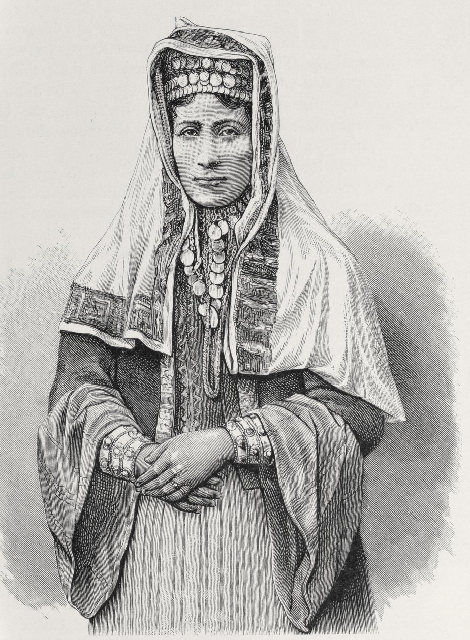 Uma mulher curda, de "The History of Mankind", Vol.III, do Prof. Friedrich Ratzel, 1898 (gravura) de English School