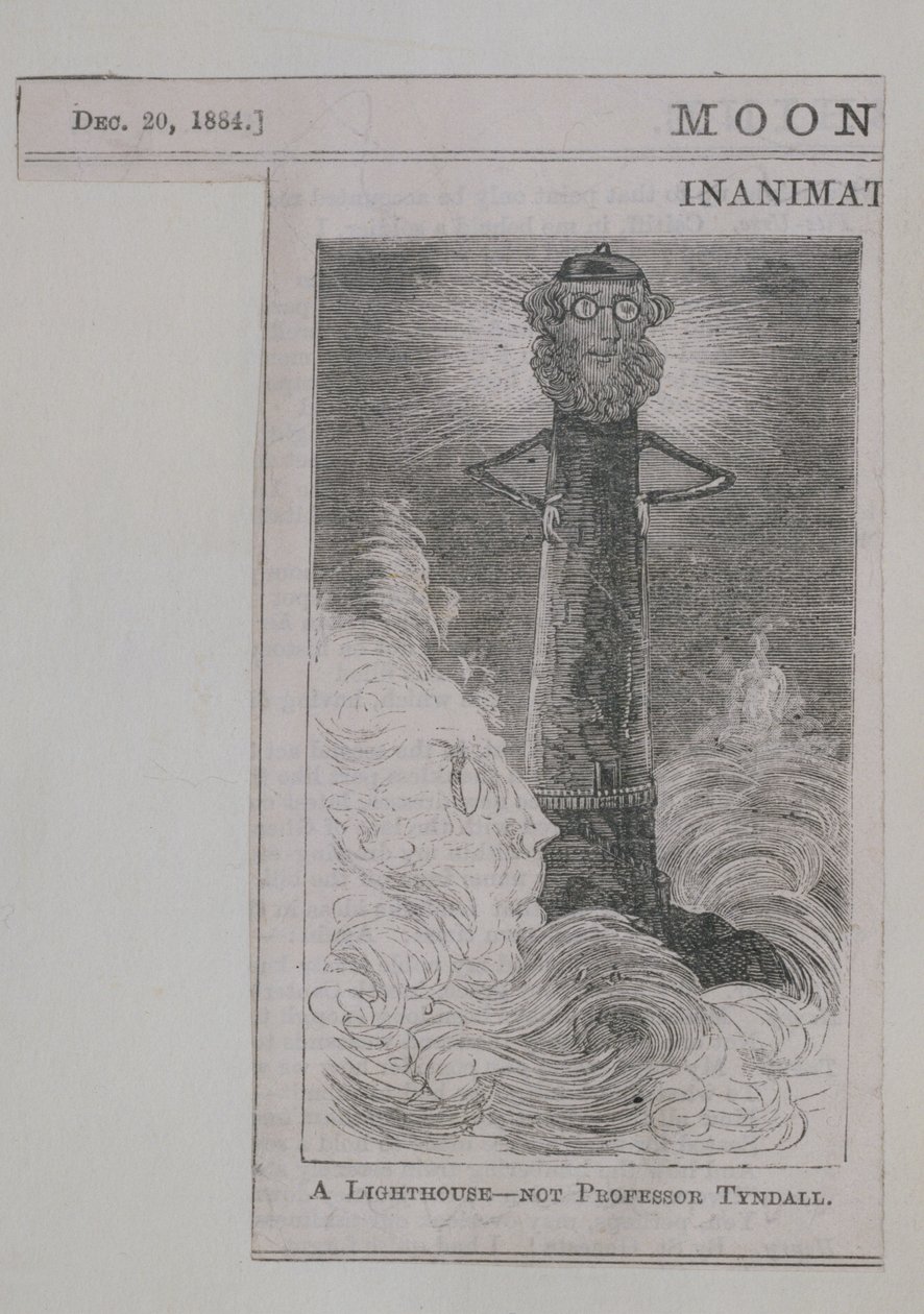 Um Farol - não o Professor Tyndall, de Moonshine, publicado em 20 de dezembro de 1884 (gravura em madeira) de English School