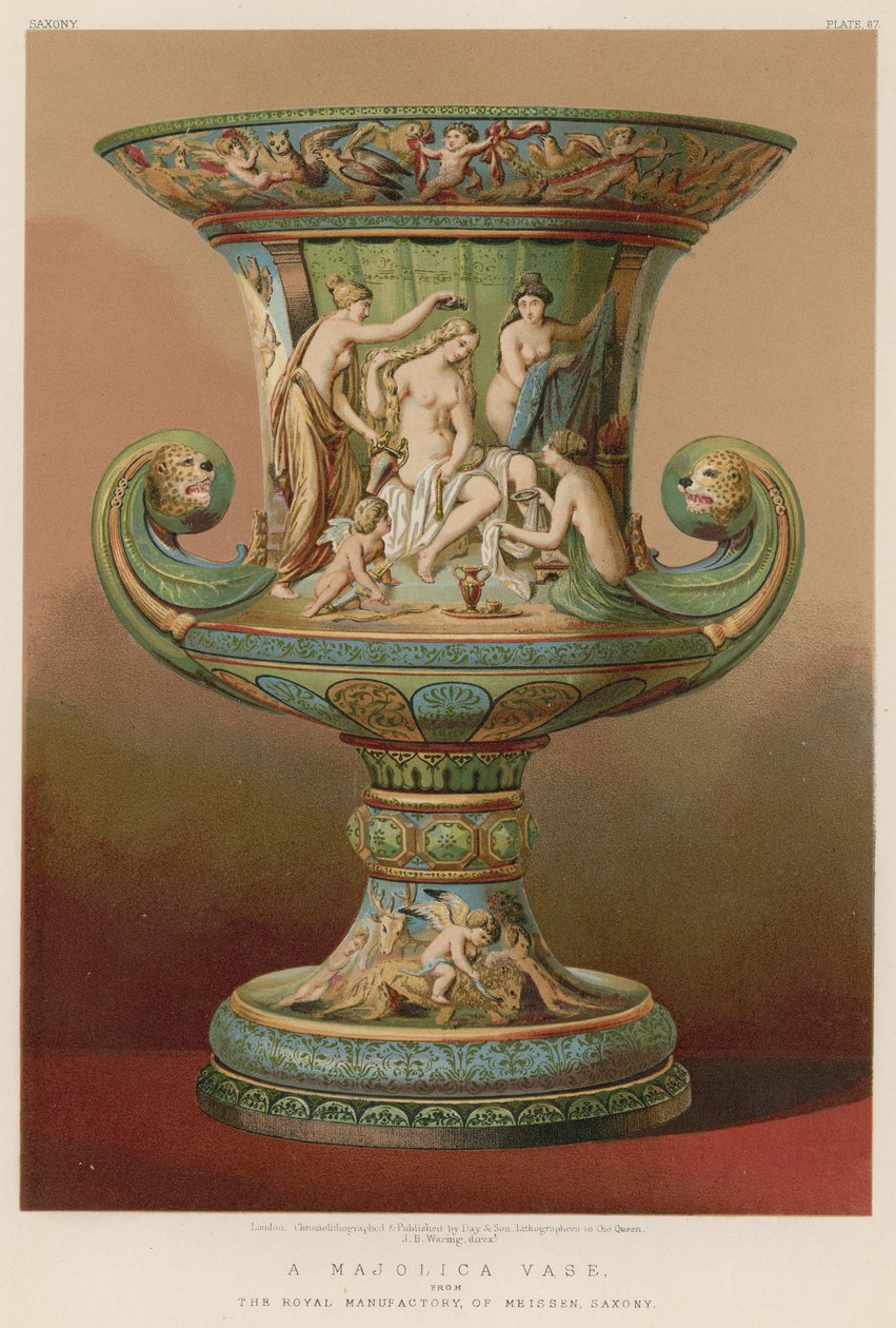 Jarra de Majólica da Real Fábrica de Meissen, Saxónia (cromolitografia) de English School