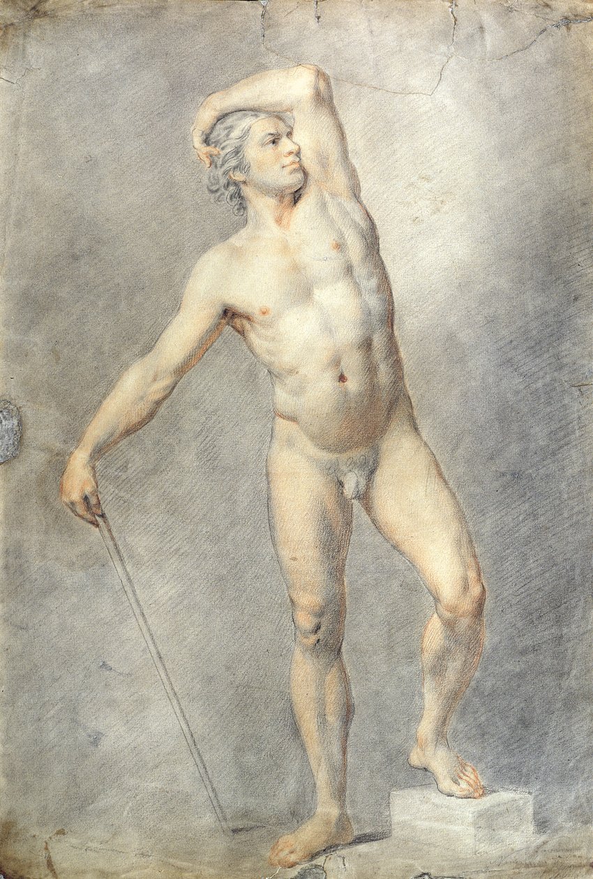 Um nu masculino, c.1770 (giz colorido sobre papel) de English School