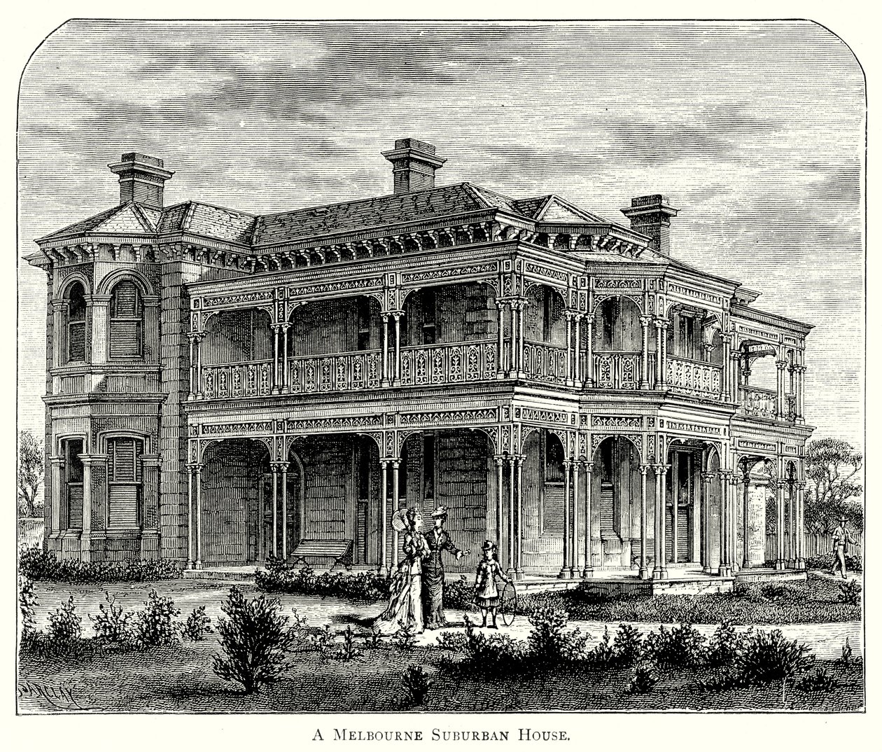 Uma casa suburbana de Melbourne (gravura) de English School
