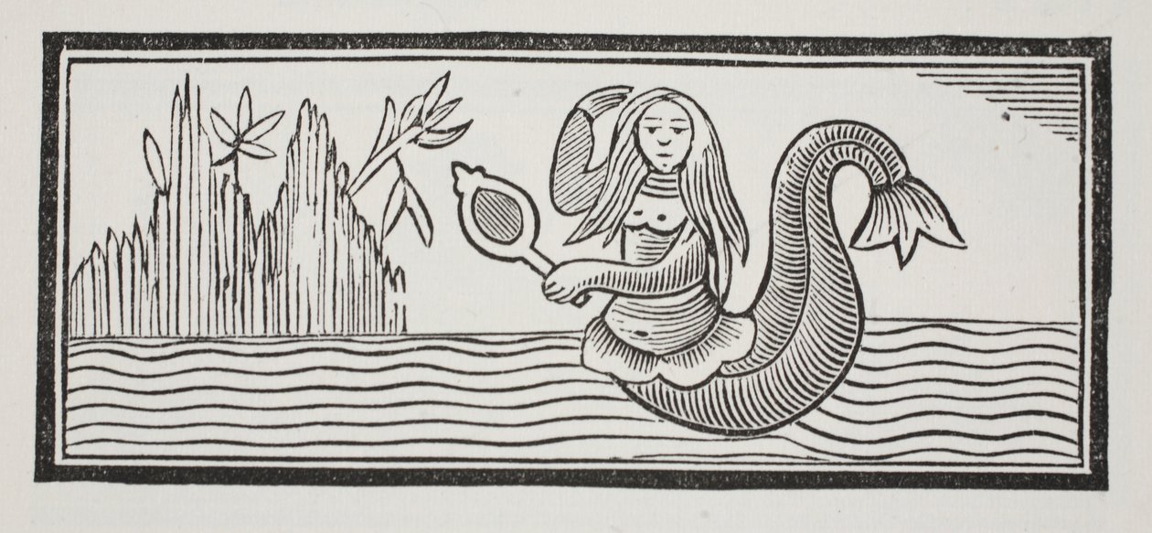 Uma sereia, que indica a destruição aos navegantes, ilustração de Chap-books do século XVIII por John Ashton, pub. 1882 de English School