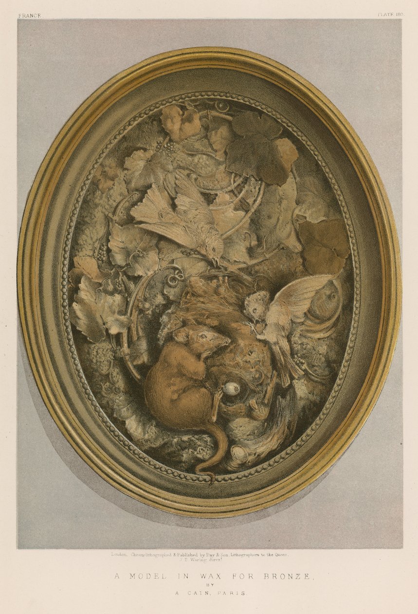 Um modelo em cera para bronze de A Cain, Paris (cromolitografia) de English School
