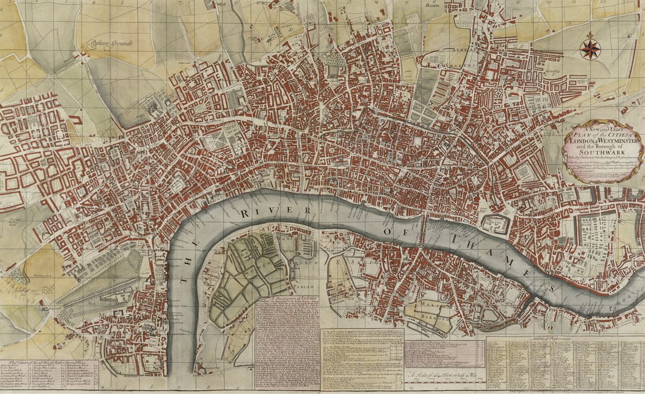 Um novo e exato plano das cidades de Londres e Westminster e o bairro de Southwark, 1725 de English School
