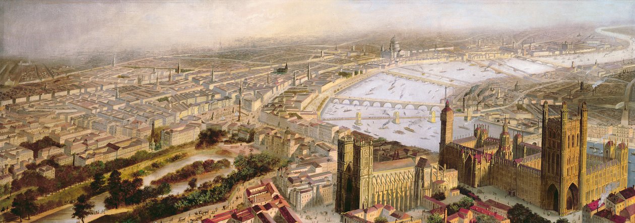 Uma vista panorâmica de Londres de Westminster, c.1858 de English School