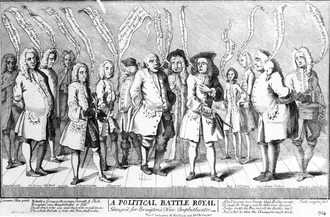 Uma Batalha Política Real Designd para Broughtons Novo Anfiteatro, c.1743 de English School