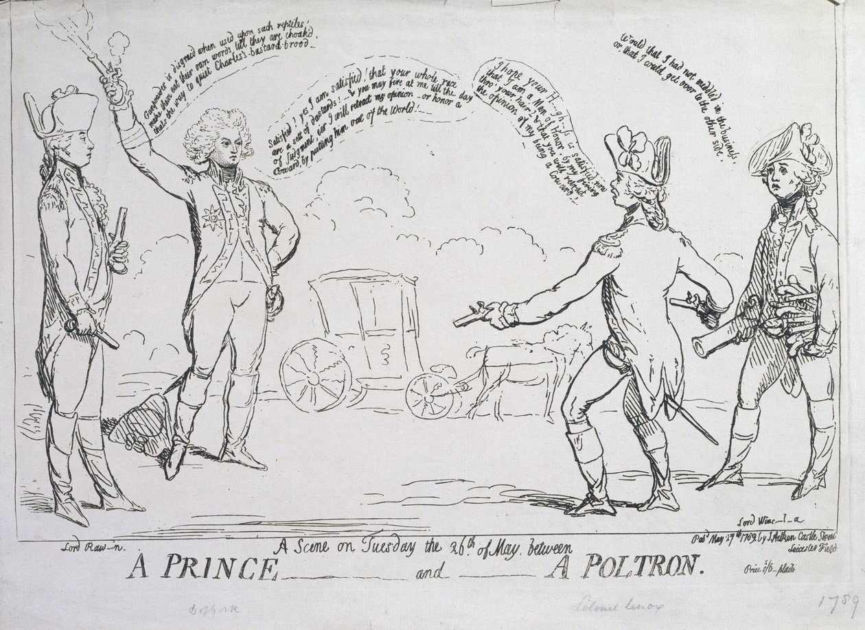 Um Príncipe e um Poltron, publicado por J. Aitken em 1789 de English School