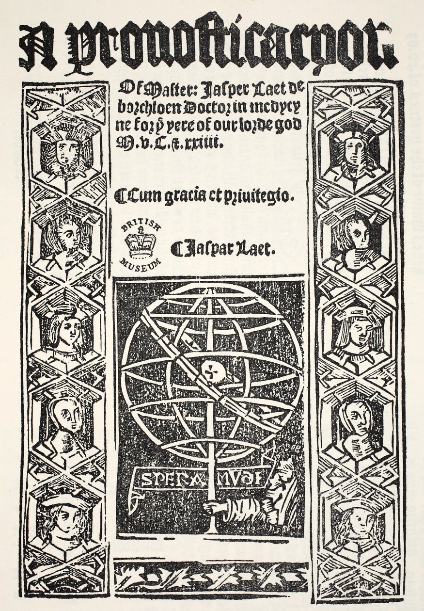 Um prognóstico, por Jasper Laet (fl.1485-1532), impresso por R. Bankes, 1524 de English School