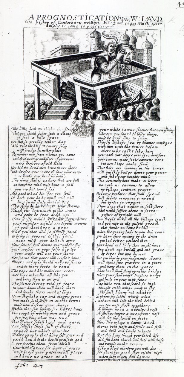 "Uma previsão sobre W. Laud, falecido Bispo de Canterbury, escrito em 1641, que consequentemente é cumprido", tratado da Guerra Civil publicado em 1645 de English School