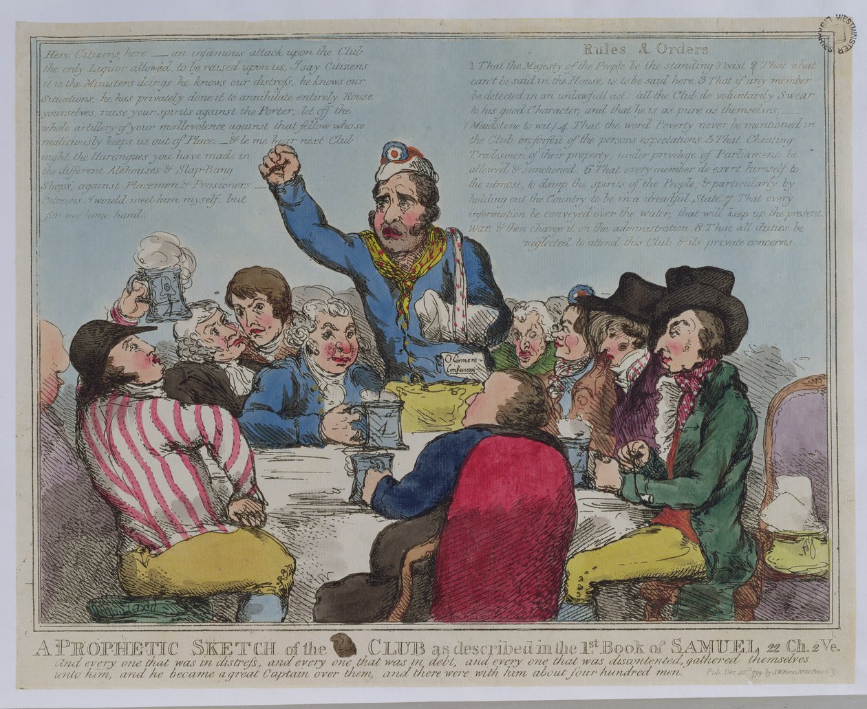 Um esboço profético do clube como descrito no primeiro livro de Samuel, 22 Ch, 2 Ve, pub. por SW Fores, 1799 (gravura colorida) de English School