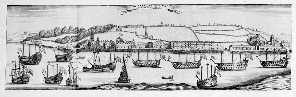 Uma perspectiva de Chatham Dock do Finsbery Windmill (gravura) de English School