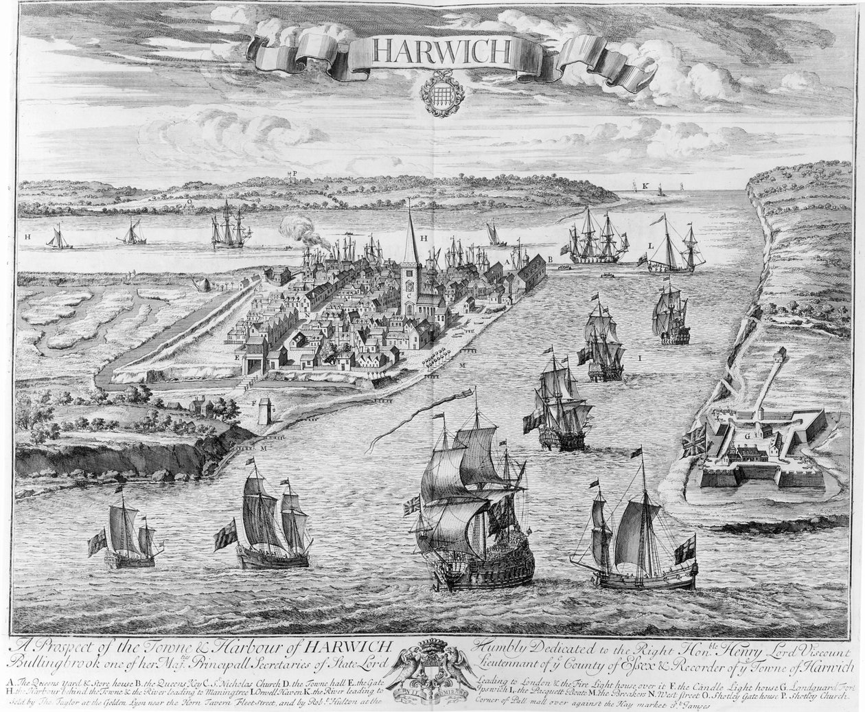 Uma perspectiva da cidade e do porto de Harwich de English School