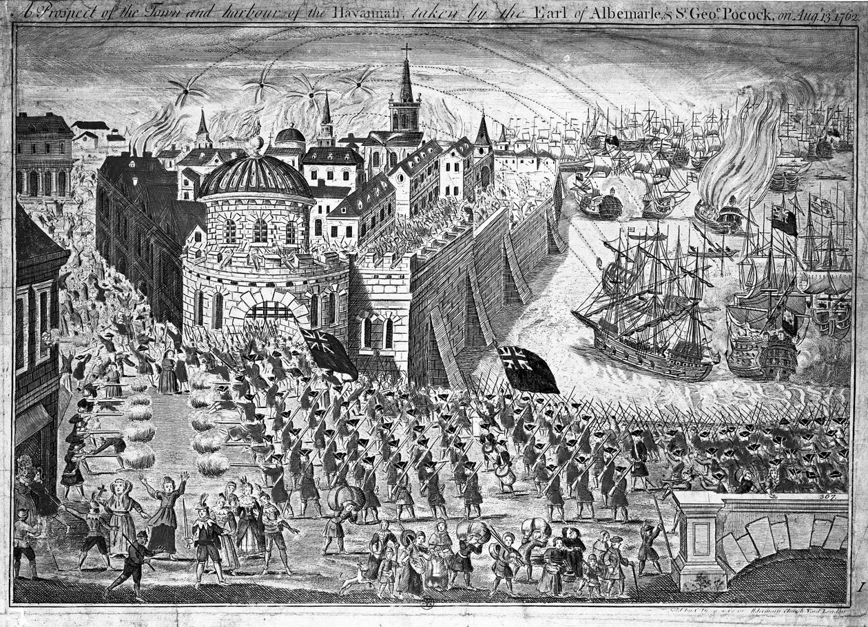 Uma perspectiva da cidade de Havannah, tomada pelo conde de Albemarle e Sir George Pocock em 13 de agosto de 1762 de English School