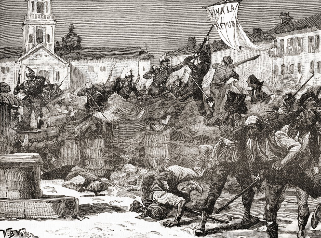 Uma insurreição republicana em Málaga, Espanha durante A Gloriosa Revolução ( La Gloriosa de English School