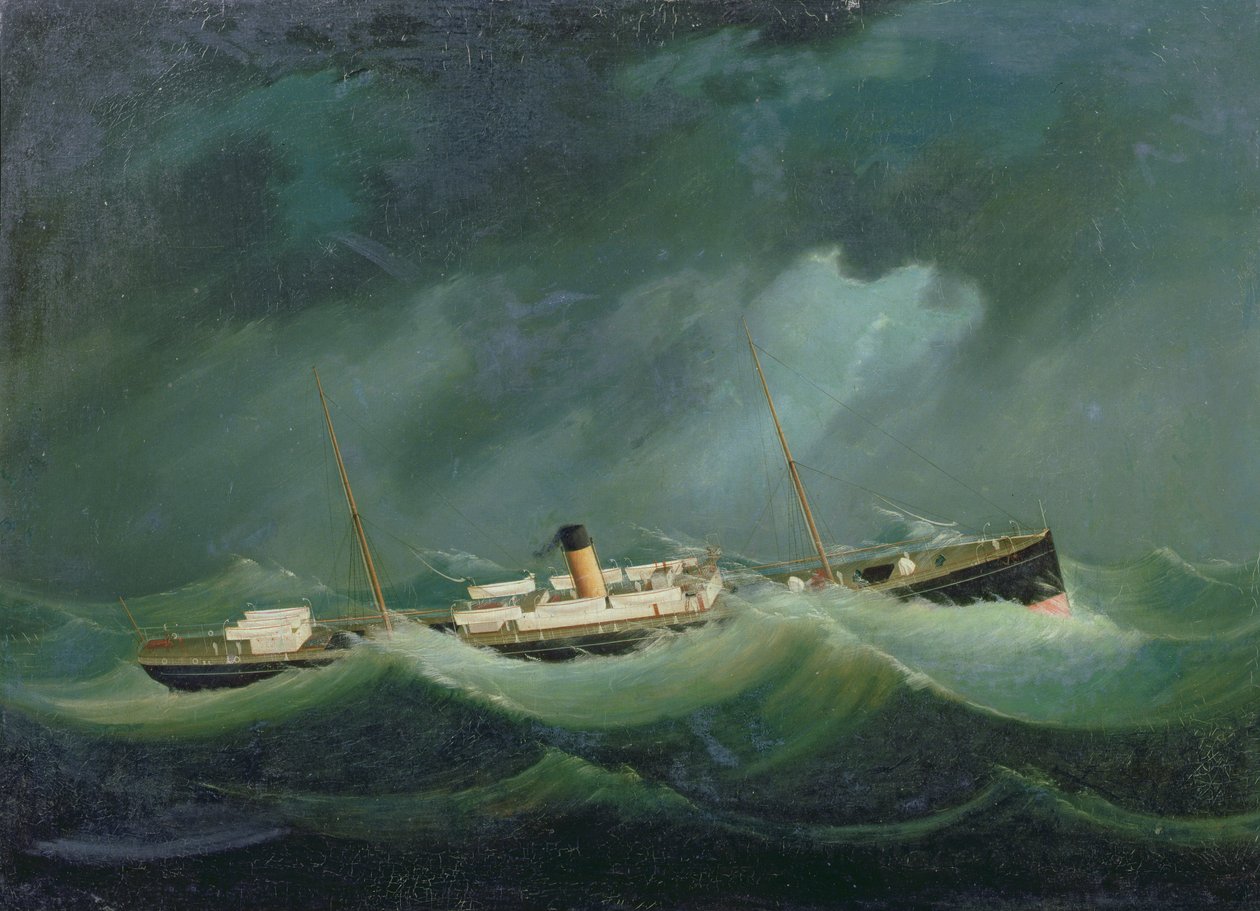 Um navio da Saville Line em Rough Weather, c.1870 (óleo) de English School