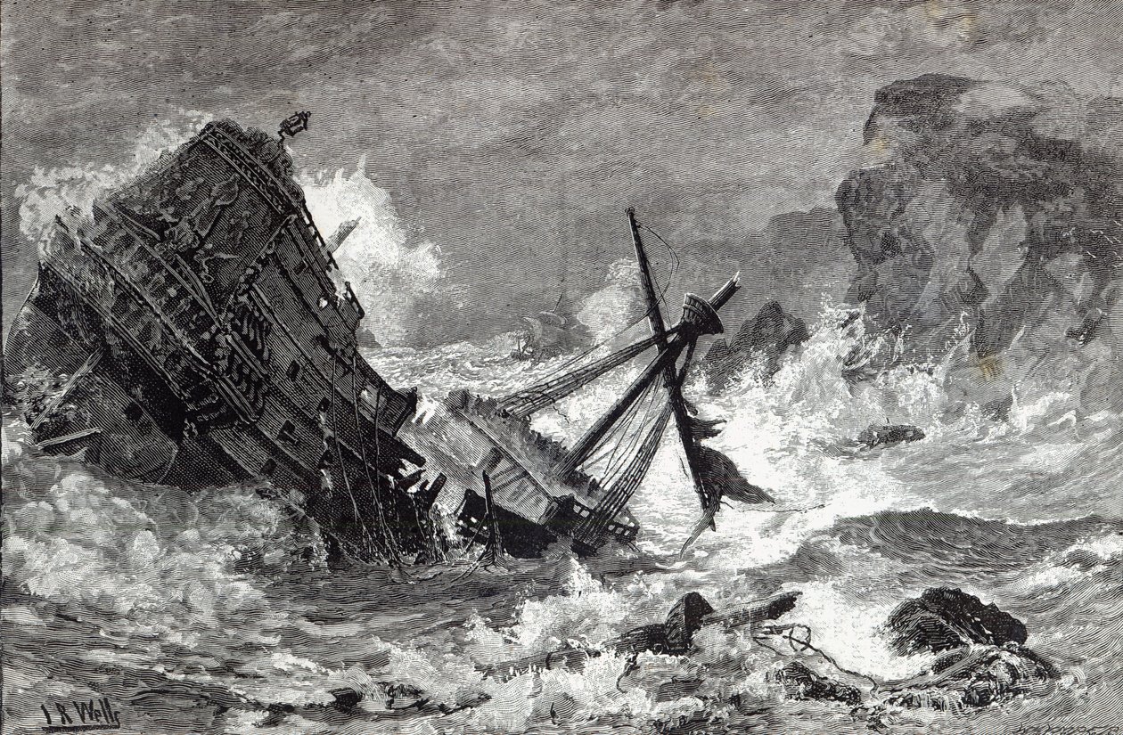 Uma tempestade de setembro de 1588, de "Leisure Hour", 1888 de English School