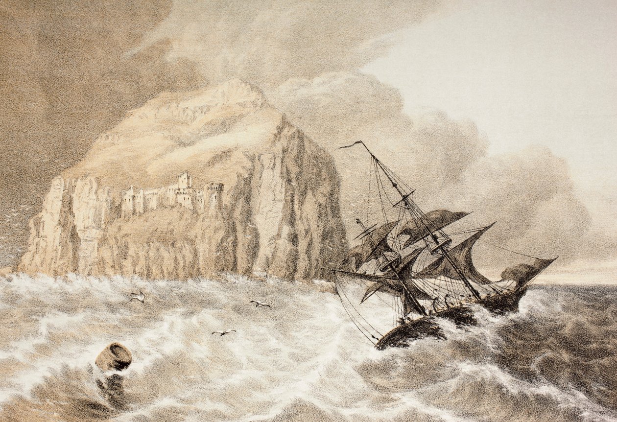 Um naufrágio contra Bass Rock, Firth of Forth, de "The Scots Worthies de acordo com a segunda edição de Howie, 1781", de John Howie (1735-93) publicado em 1879 de English School