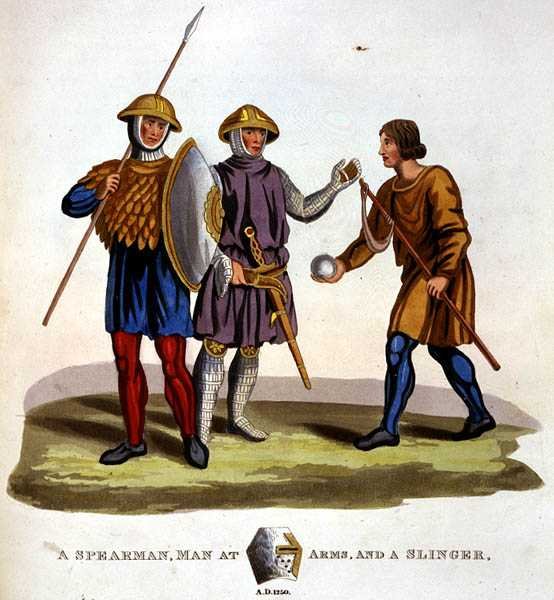 Um Lanceiro, Homem de Armas e um Slinger de English School