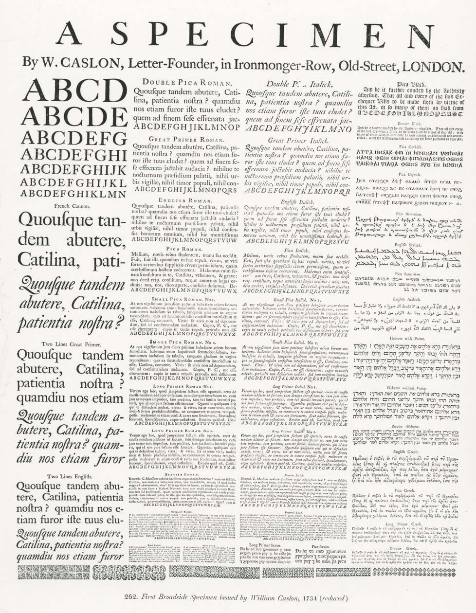 Um Espécime de W.Caslon de English School