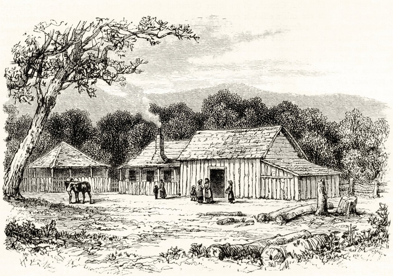 A Squatter&39;s Station, c.1880, de &39;Australian Pictures&39;, de Howard Willoughby, publicado pela Religious Tract Society, Londres, 1886 de English School