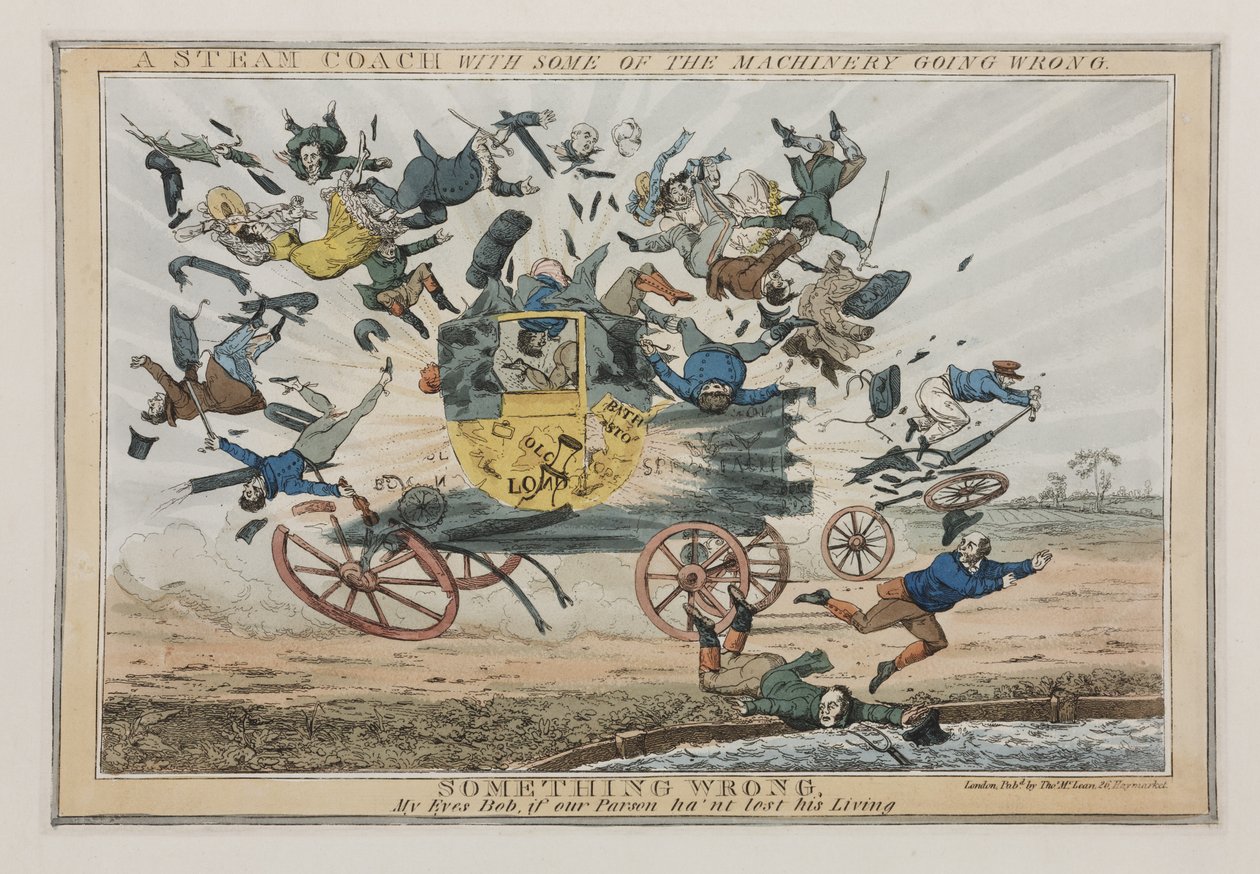 Um Treinador de Vapor com Algumas das Maquinas Indo Errado, c.1825 de English School