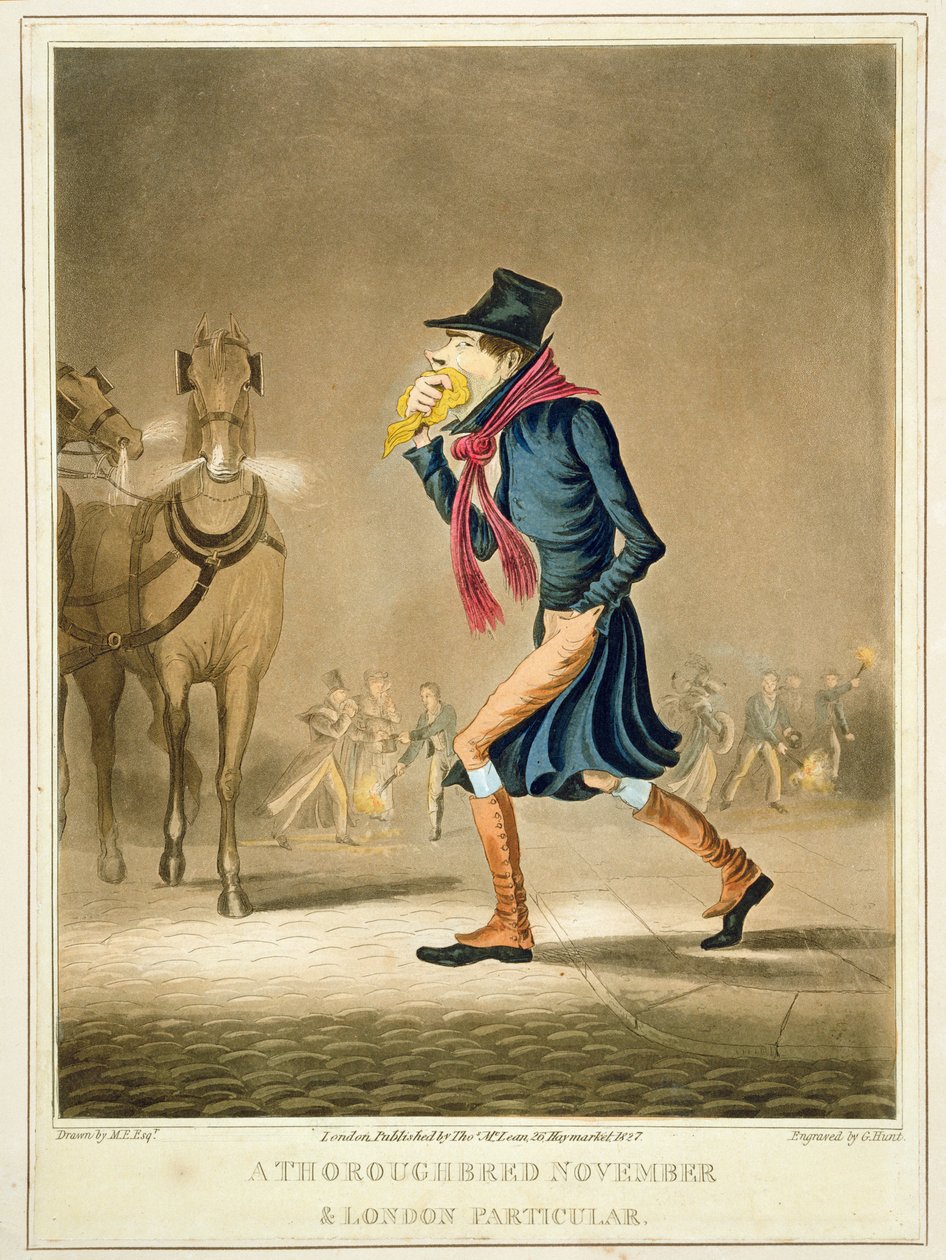 Um Thoroughbred November & London Particular, gravado por George Hunt, publicado por Thomas McLean, Londres, 1827 de English School
