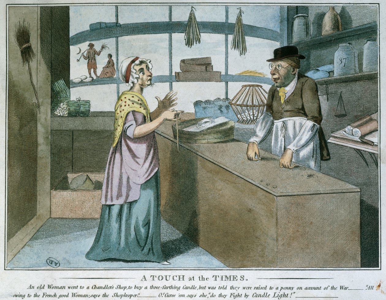 Um toque no Times, caricatura do bloqueio francês, março de 1805 de English School