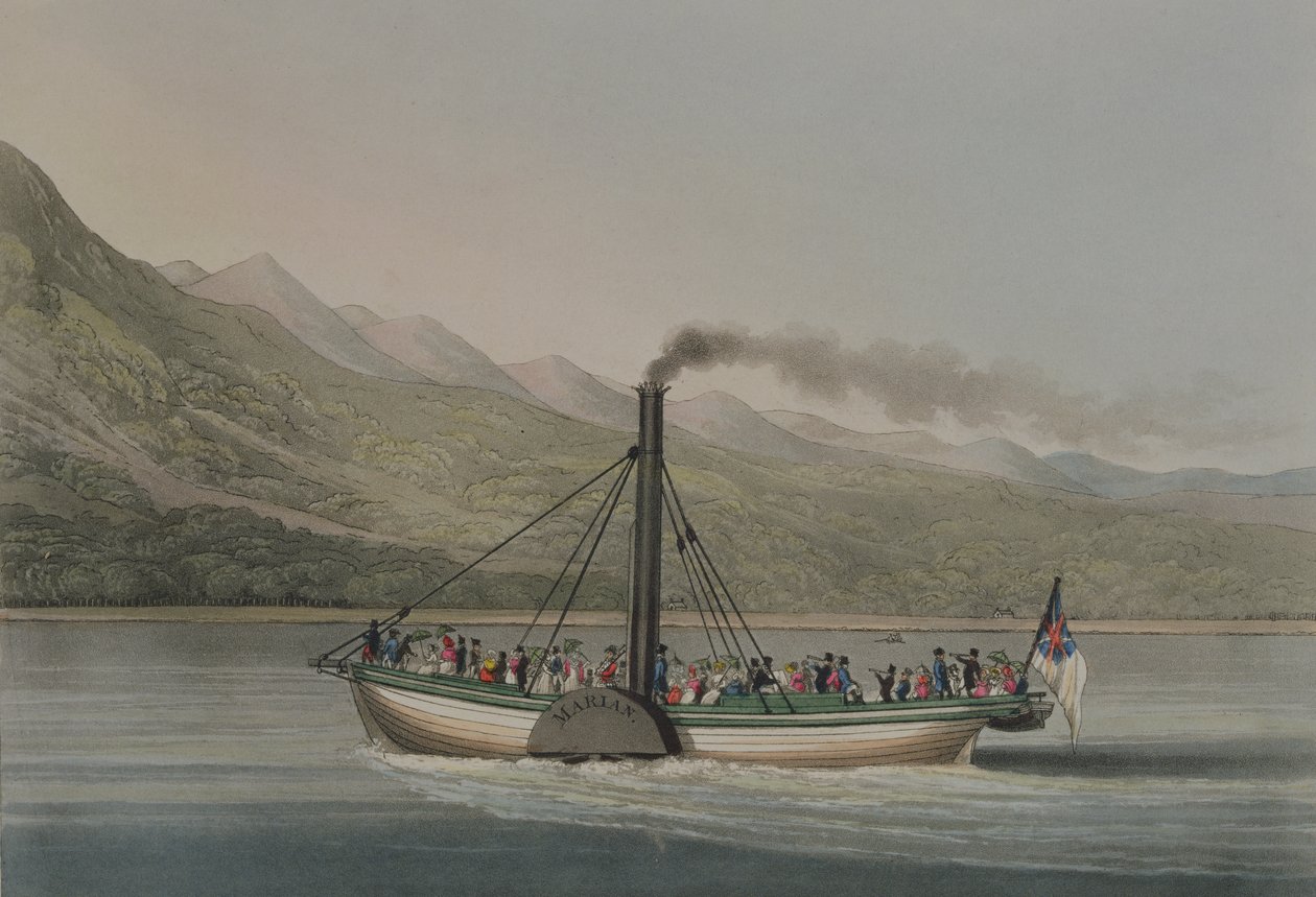 Uma viagem até Loch Lomond, gravado por G. Hunt, c.1830s (gravura a cores) de English School