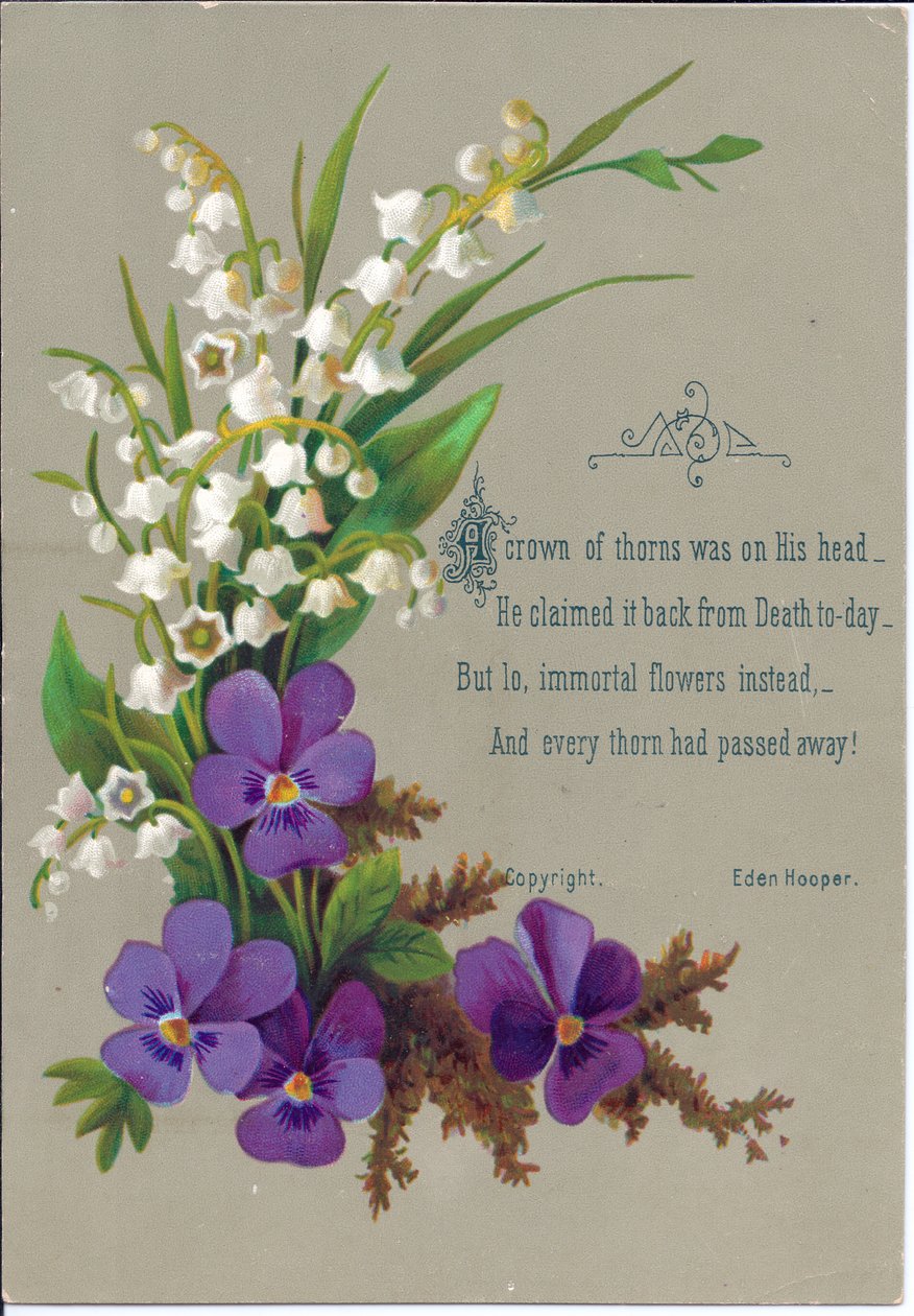 Um cartão vitoriano de violetas e snowdrops, por volta de 1880 de English School
