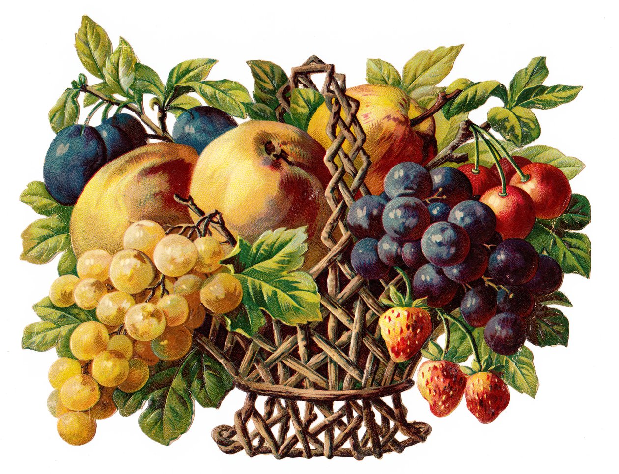 Um relevo de papel vitoriano de um cesto de frutas, c.1880 (litografia a cores) de English School