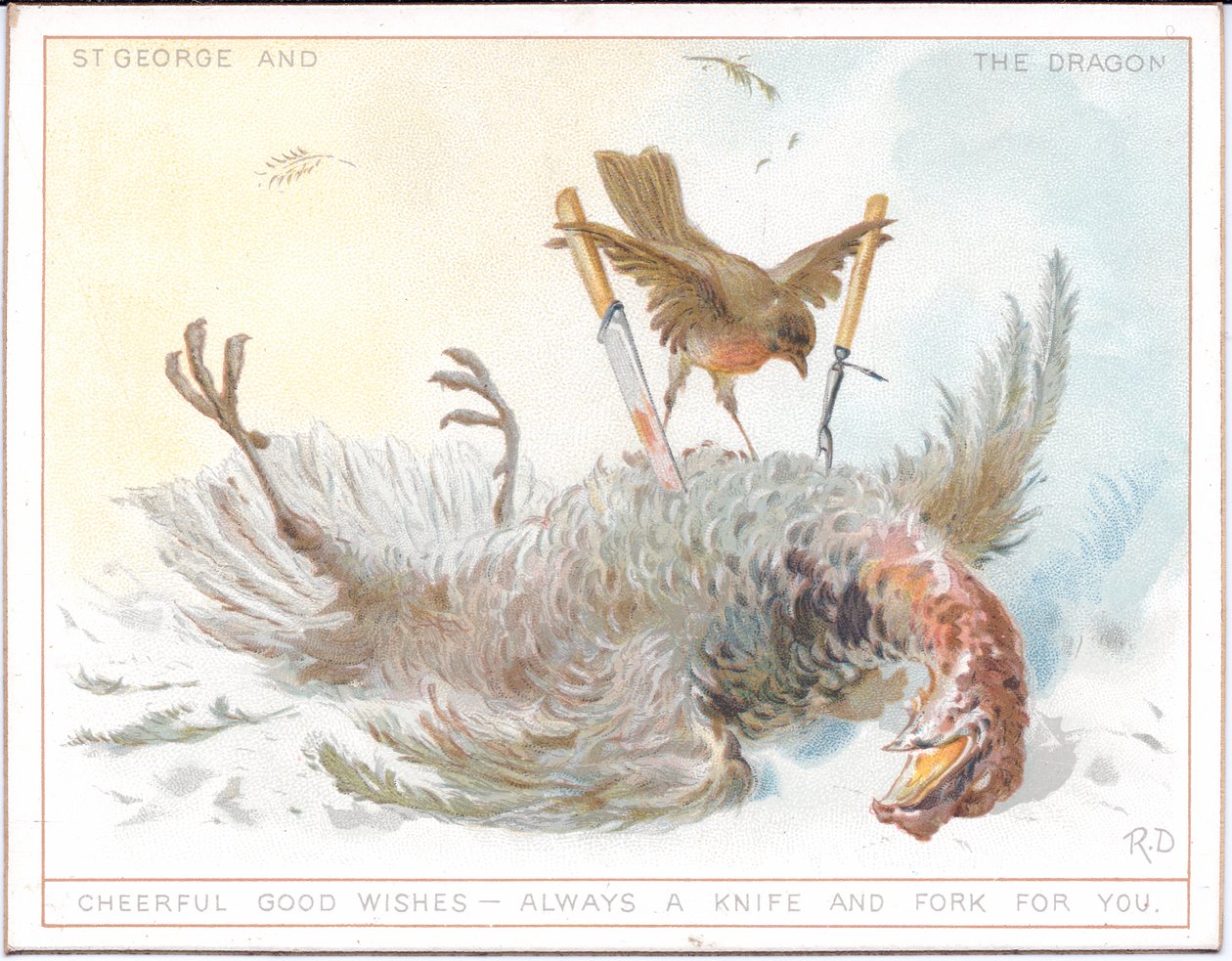 Um calendário vitoriano das estações do ano representando um casal de idosos em traje medieval a caminhar na neve e um jovem casal também em traje medieval a desfrutar de um dia de primavera, c.1879 (litografia a cores) de English School