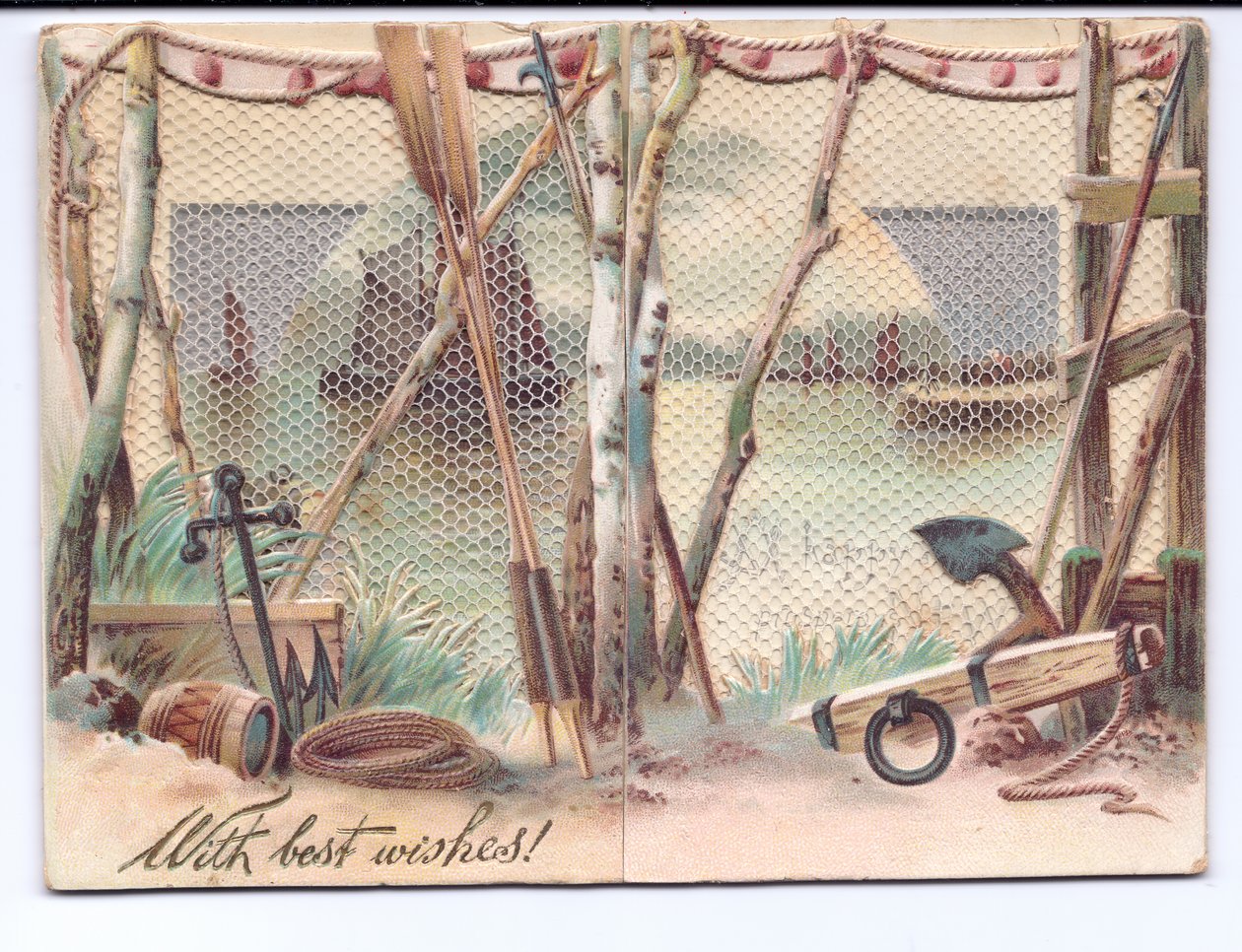 Um cartão vitoriano de veleiros visto através de uma tela de gaze, c.1880 de English School