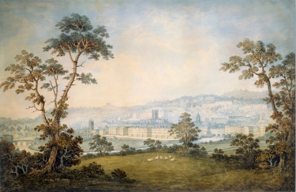 Uma vista do banho, c.1800 (wc no papel) de English School